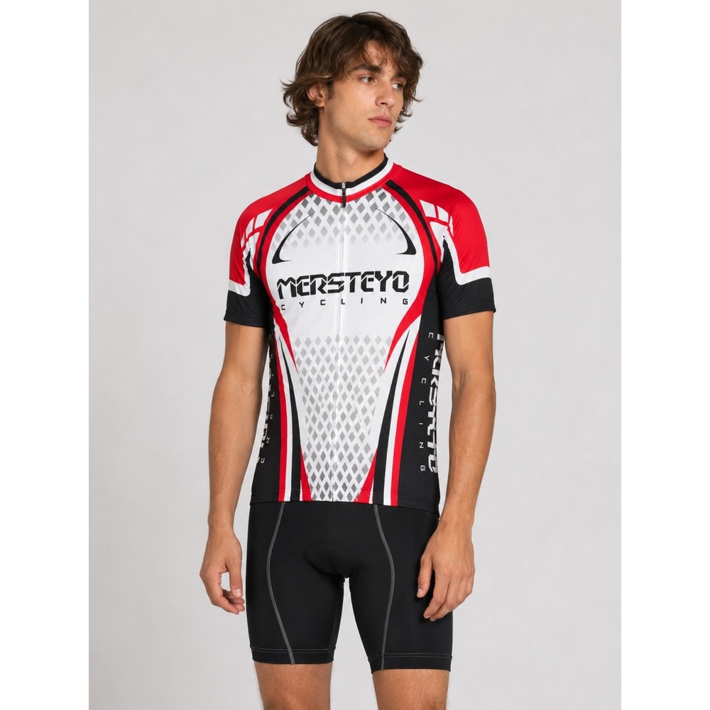 Mersteyo Cycling Jersey Men's Large Red Black Full Zip Road Bike MTB Racing